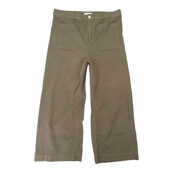 A.L.C. Fallon High rise Wide Leg Stretch Twill Utility Pocket Army Green Crop - Picture 13 of 14